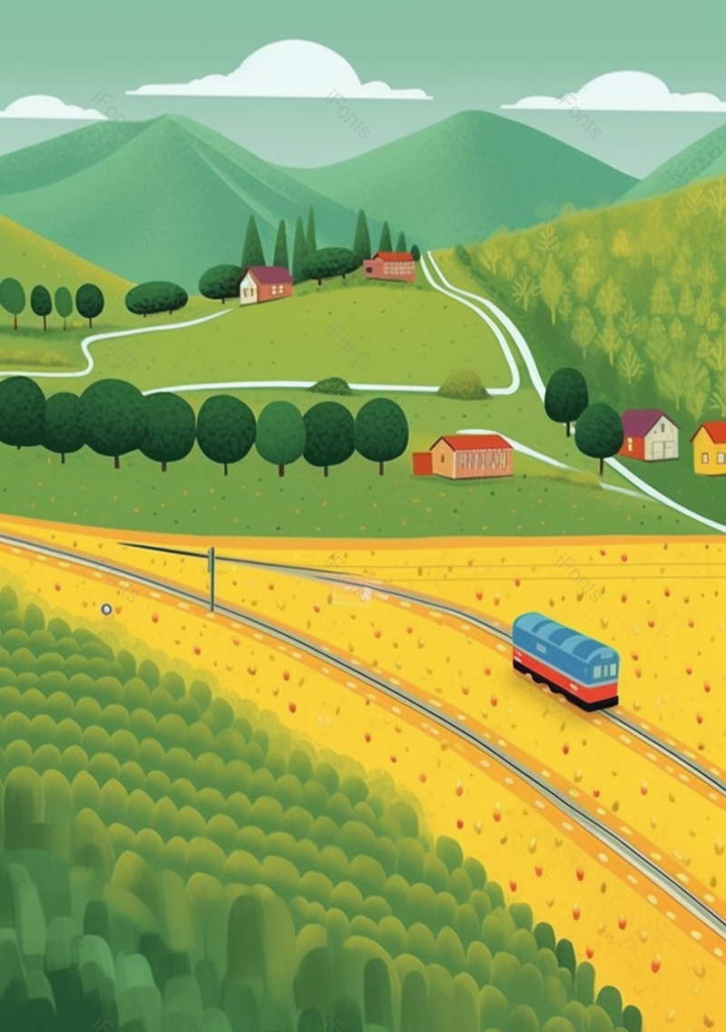 小满田园风光农田中道路上的客车,插画/手绘图,插画/手绘图库,插画/手绘图下载,插画/手绘